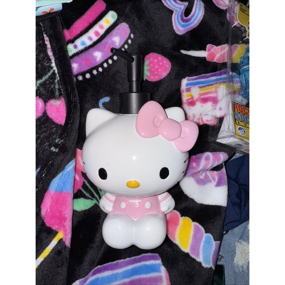 Nwt Sanrio Hello Kitty Ceramic Hand Soap Dispenser Lotion Pump Pink Stripe Bow - Picture 3 of 6